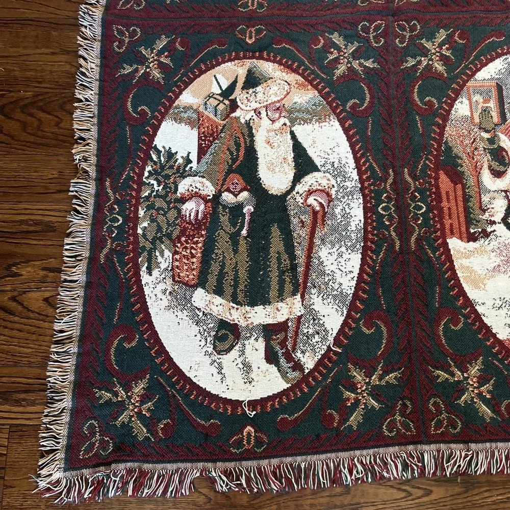 VTG Goodwin Weavers Christmas Tapestry Throw Cotton Blanket SANTA 50X70